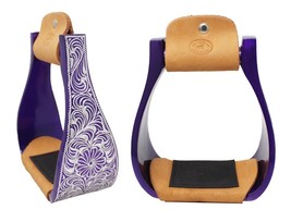 Horse Western 5&quot; Wide Purple Engraved Aluminum Rubber Tread Show Stirrup... - $59.39