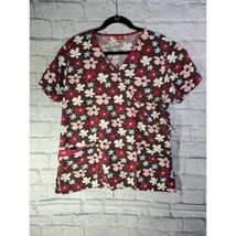 Dickies Top Size M Womens Brown Floral Short Sleeve V Neck Scrub Top - $18.08