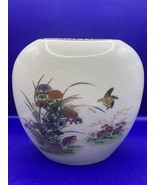 Vintage Otagiri Oval  Pillow Vase Gold trim Pheasants Flowers 7&quot;x7&quot;x2&quot; - $18.81