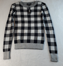 Express Sweater Women 2XS Black White Buffalo Plaid Knit 100% Cotton Long Sleeve - £15.08 GBP