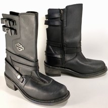 Harley-Davidson Kayleigh Leather Biker Boots Women Size 8 Black Side Zip 2&quot; Heel - £37.18 GBP