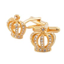 Crown Cufflinks Gold Color Crystal Royal Royalty Wedding Groom Fathers Day New - £8.93 GBP