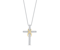 10K Yellow Gold &amp; Sterling Silver 0.08Ct Diamond Infinity Cross Pendant Necklace - £80.41 GBP