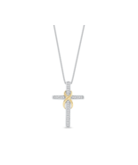 10K Yellow Gold &amp; Sterling Silver 0.08Ct Diamond Infinity Cross Pendant ... - £62.90 GBP