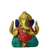 ROYAL Handicrafts Brass Lord Ganesha Statue Embedded with Semi Precious Stone - $21.78