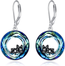 French Bulldog Leverback Earrings 925 Sterling Silver Blue Crystal Jewelry Gifts - $103.14