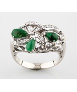 Cabochon Jadeite and Diamond 10k White Gold Cluster Ring Size 5.75 - $1,457.35 CAD