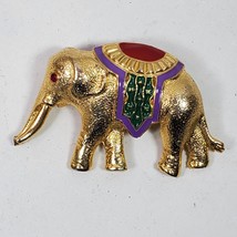 Vintage Circus Elephant Brooch Pin 2.75 Inch Gold Tone - $7.00