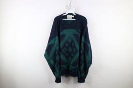 Vintage 90s Streetwear Mens 2XLT Distressed Geometric Knit Grandpa Sweater USA - $49.45