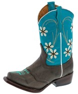 Kids Girls Leather Western Boots Baby Blue Leather Flowers Snip Toe Size... - €47,76 EUR