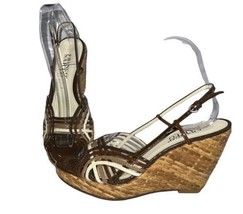 Franco Sarto Wedged Strap Sandals Buckles Wicker Heels 6.5 Brown Casual ... - £22.32 GBP