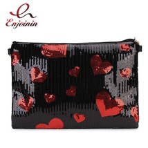 Fashion Sequin Heart Pattern Pu Leather Ladies Daily Clutch Envelope Bag Crossbo - £29.40 GBP