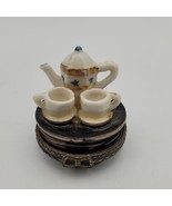 Teapot &amp; Cups Hinged Trinket Box Vintage Design Pill Box Decorative Teapot - $20.36 CAD