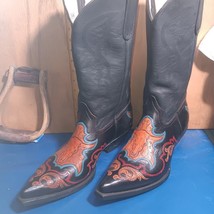 cowboy boots Mens size:9 D, custom handtooled brown rd bk steer skull  item:p535 - £237.21 GBP