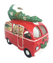 VW Bus 17900 Dogs Bringing Home Tree Ceramic Candle House 8&quot; L Blue Sky - £44.52 GBP