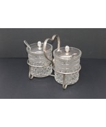 Double Round Vintage Cut Glass &amp; Silver Plated Condiment Caddy  Made in ... - £39.83 GBP