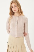 Mauve Buttoned Cable Knit Cardigan Long Sleeve Sweater_ - £15.01 GBP