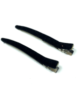 VINTAGE Alligator Black Velvet Metal Hair Barrette Clips 3.5&quot; - £6.72 GBP