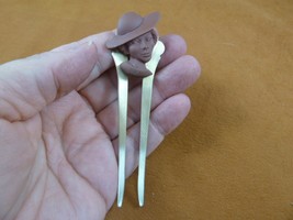(CAH3-1) RARE African American LADY in hat brown CAMEO Hairpin hair pin comb - £21.65 GBP