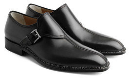 Men&#39;s Handmade Black Fashion Monk Leather Shoes Buckle Shoes Men Dress Shoes - £125.44 GBP