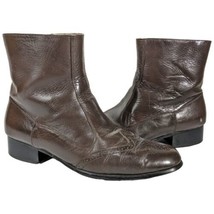 Brown Leather Side Zipper Ankle Boots Size 11 W Wide Botany 500 Mens Bea... - $50.00