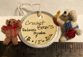 2 Mini knitted crochet teddy bears 7/8&quot;(2.2 cm)tall artisan dollhouse Pet Rescue - £50.49 GBP