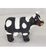 Camil Leps Peru Cow Miniature Figurine Black White Clay Art - £15.56 GBP