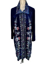 Time for Me Braiden Navy Velvet Heavy Embroidered Duster Jacket Altered ... - $59.39