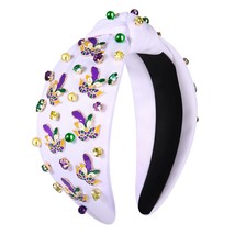 Mardi Gras Headband for Women Enamel Feather Mask Knotted Headband Purple Yellow - £24.70 GBP