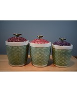 Pfaltzgraff Jamberry Canister Set Grapes Cherries Raspberry Basket Weave... - £79.63 GBP