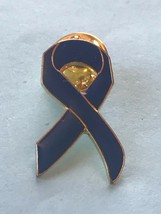 Estate Small Blue Enamel &amp; Goldtone Ribbon for a Cause Lapel or Hat Pin or Tie  - $9.49