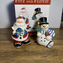 Fitz and Floyd Merry & Bright Salt and Pepper Shakers 2011 Santa and Snowman - $9.68