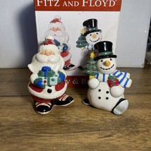 Fitz and Floyd Merry &amp; Bright Salt and Pepper Shakers 2011 Santa and Sno... - £7.23 GBP