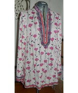 Tory Burch Poppy Flower Floral Printed V neck Pullover Cotton Tunic Size 12 $395 - $129.90