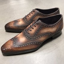 New Handmade Men&#39;s Two Tone Patina Wing tips Custom Made Premium Quality Shoes 2 - £115.09 GBP