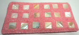 Artmosphere Mother of Pearl &amp; Pink Glass Seed Bead Wallet Zip Close Silk... - $42.54