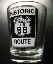 Historic Route 66 Shot Glass Clear Glass with Black and White Road Sign - £5.38 GBP