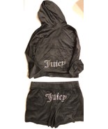 Juicy Couture Bling Velour Long Sleeve Hoodie &amp; Shorts Set Liquorice Bla... - $69.99