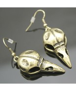 Raven Skull Dangle Earrings Antiqued Bronze Crow Jewelry Gothic Odin Drops - £14.38 GBP