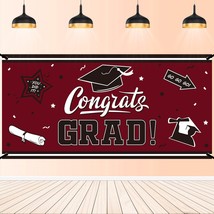 Graduation Backdrop Banner Maroon Large Congrats Grad Party Supplies Decorations - £14.87 GBP