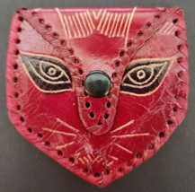 Vintage Coin Purse Hand Made Leather Red Cat Face Pouch Snap Closure New... - £6.38 GBP