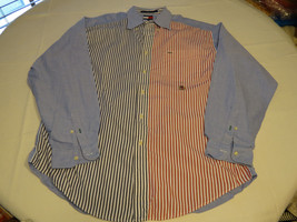 Men&#39;s Tommy Hilfiger cotton L LG long sleeve button up shirt casual striped EUC@ - £24.68 GBP