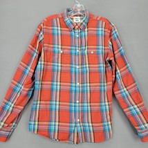 Old Navy Men Shirt Size M Red Flannel Classic Plaid Slim Fit Long Sleeve... - £10.07 GBP