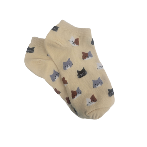 Kitty Cat Face Patterned Short Ankle Socks (Adult Medium) - Pale Beige /... - $2.97
