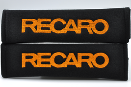 2 pieces (1 PAIR) Recaro Embroidery Seat Belt Cover Pads (Orange on Blac... - £13.43 GBP