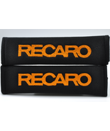 2 pieces (1 PAIR) Recaro Embroidery Seat Belt Cover Pads (Orange on Blac... - £13.36 GBP