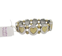 New Lia Sophia Silver Gold Hearts Love Nest Stretch Bracelet Chrome Link Bead - £12.66 GBP