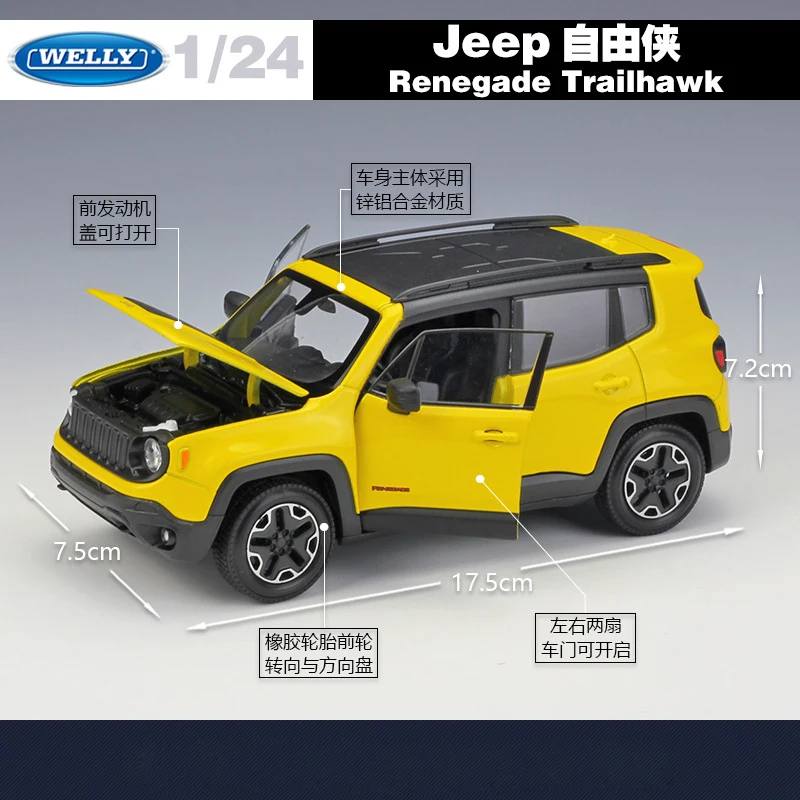 Play Welly Diecast 1:24 High Simulation Metal Jeep Renegade Trailhawk SUV Car Al - £69.29 GBP