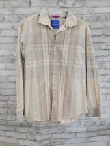 Tommy Bahama Long Sleeve Button Down Tan Verticle Lines 100% Cotton Large - $21.99