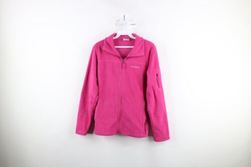 Columbia Womens Medium Faded Spell Out Full Zip Fleece Jacket Pink Polye... - $29.65